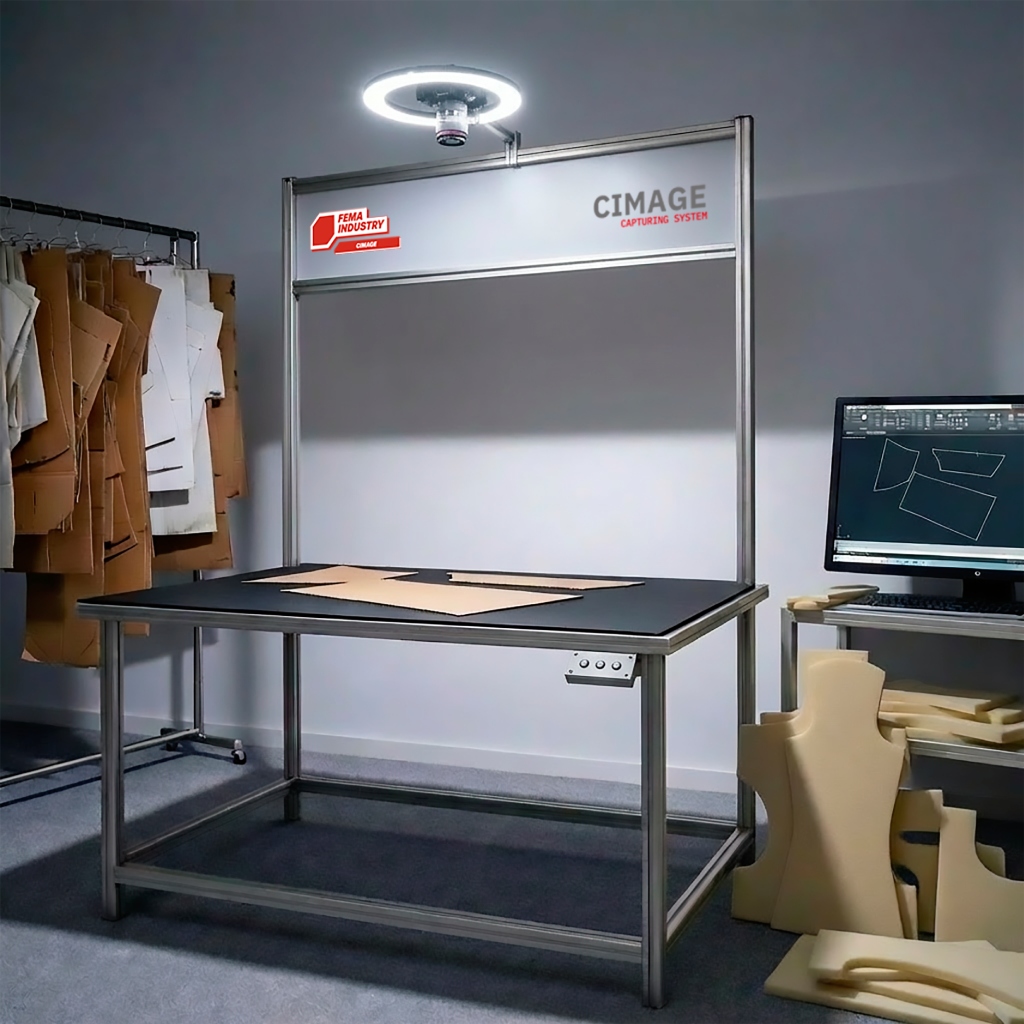 CIMAGE è un sistema ausiliario per fotografare le sagome, digitalizzarle, per essere lavorate sui nostri sistemi di taglio